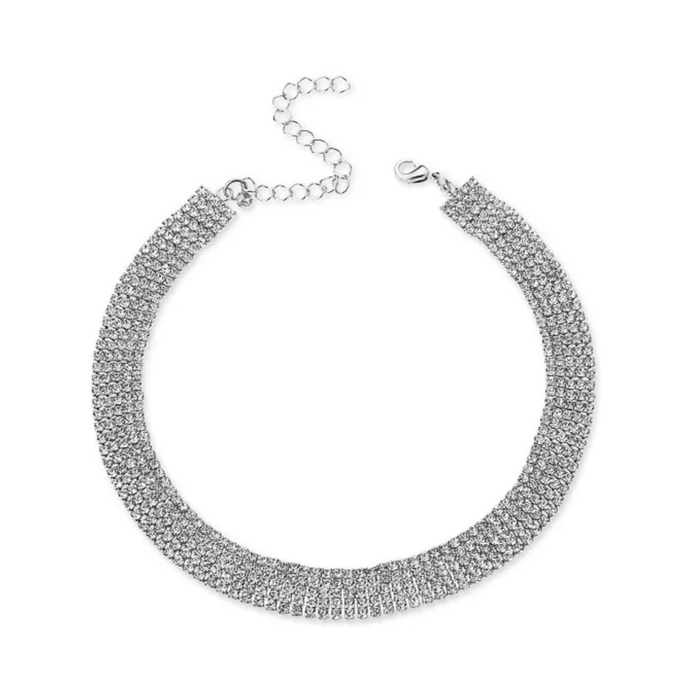 I.N.C. International Concepts Silver-Tone Rhinestone Wide Choker Necklace, 13 +3